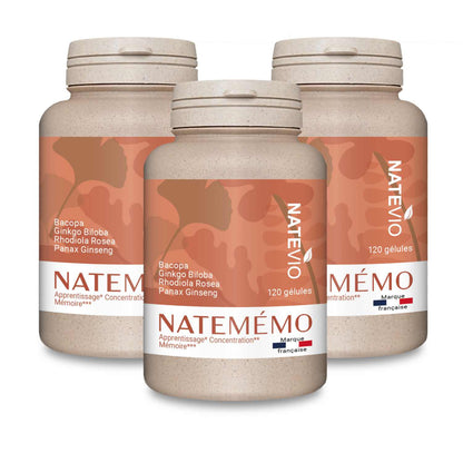 NATEMEMO Bacopa Rhodiola Gingko Ginseng