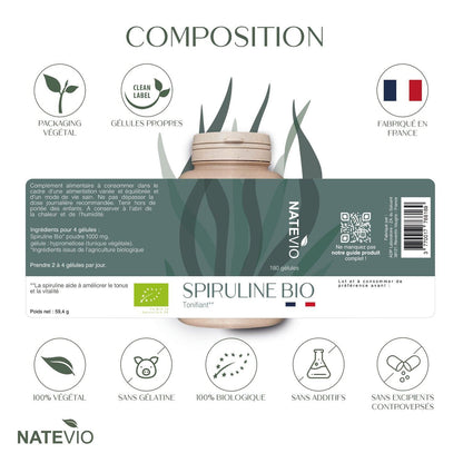 Spiruline Bio 180 gélules - NATEVIO