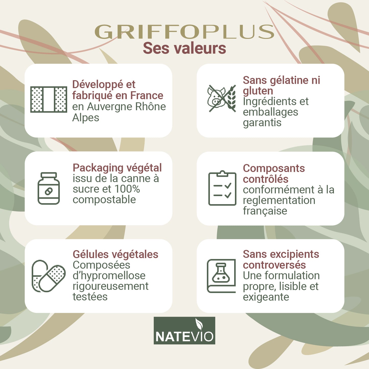 GRIFFOPLUS Natevio – Griffonia, Safran, Magnésium, Zinc & Vitamines B – Équilibre émotionnel, Stress & Bien-être – 120 gélules