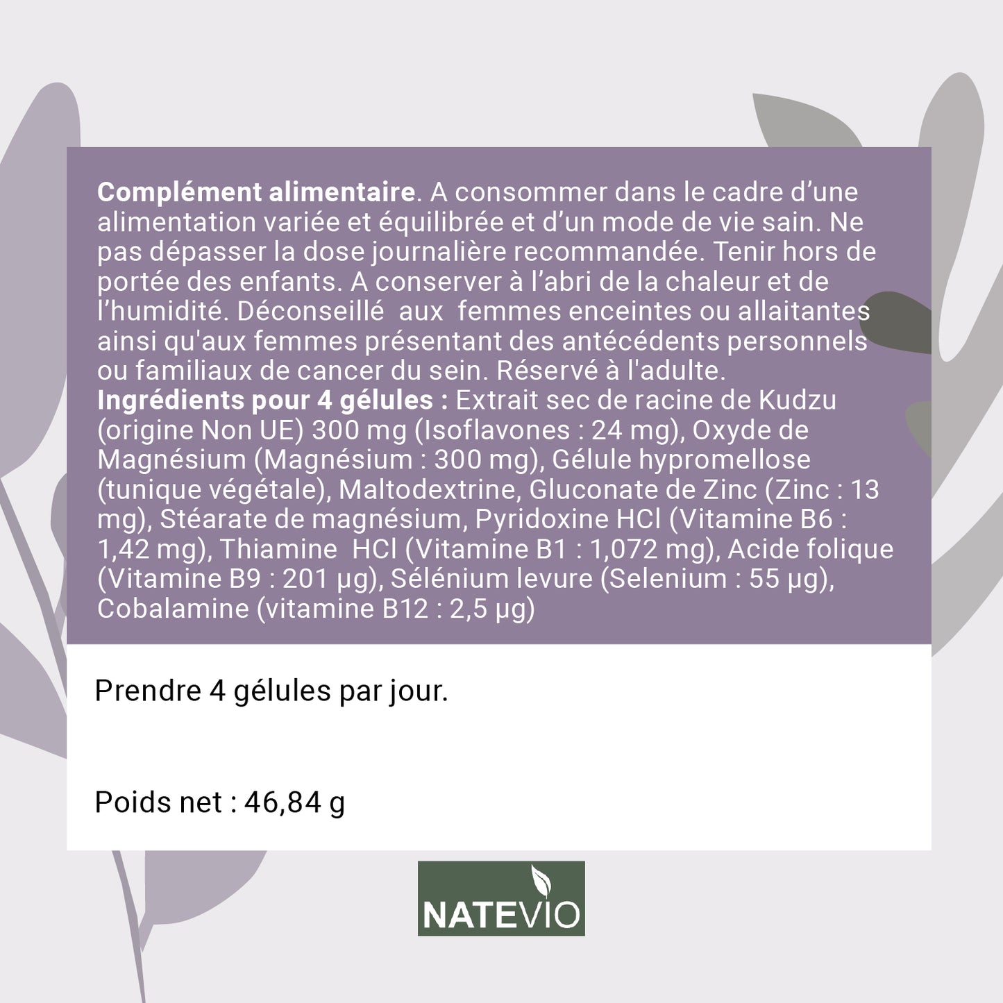 NATEKUDZU Kudzu Sélénium Magnésium Zinc Vitamines B