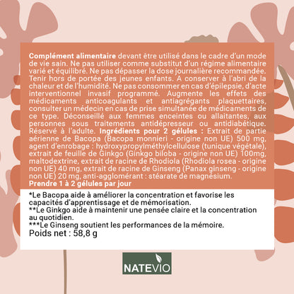 NATEMEMO Bacopa Rhodiola Gingko Ginseng