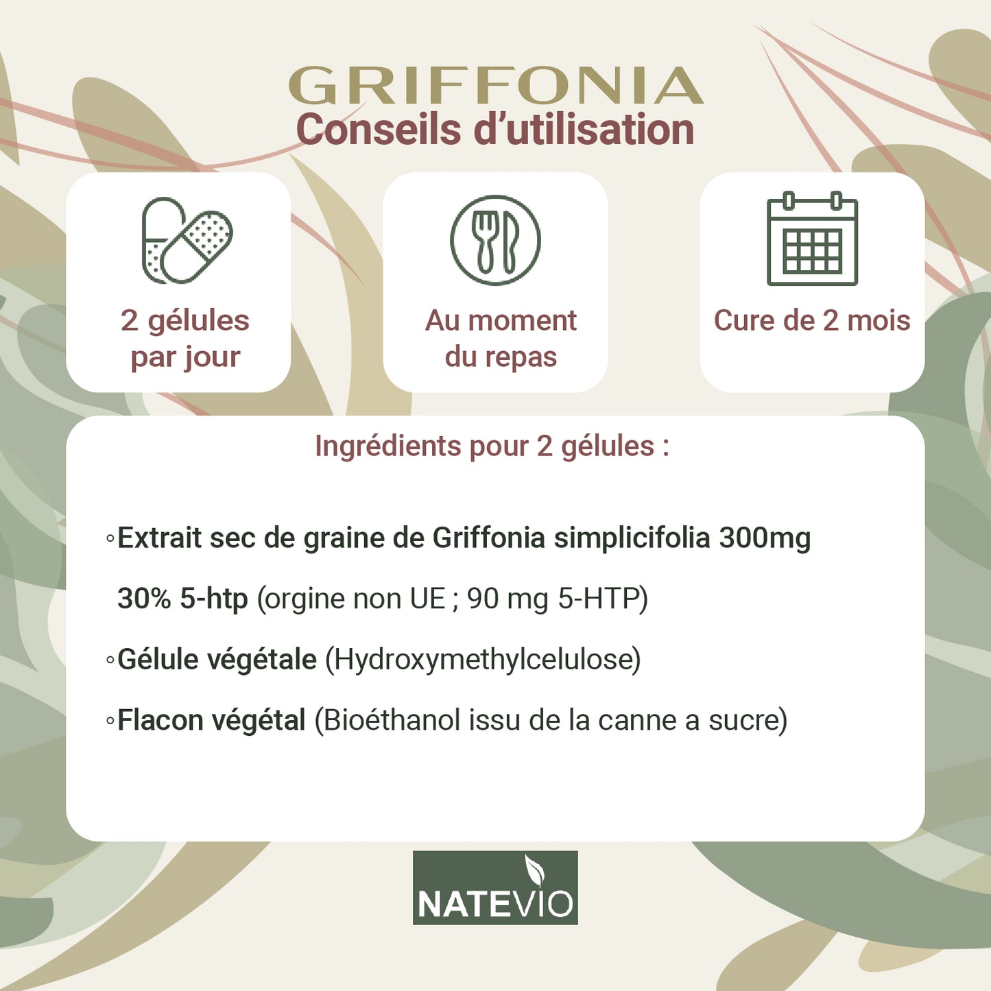 GRIFFONIA Natevio – Équilibre émotionnel, Stress & Bien-être – 120 gélules
